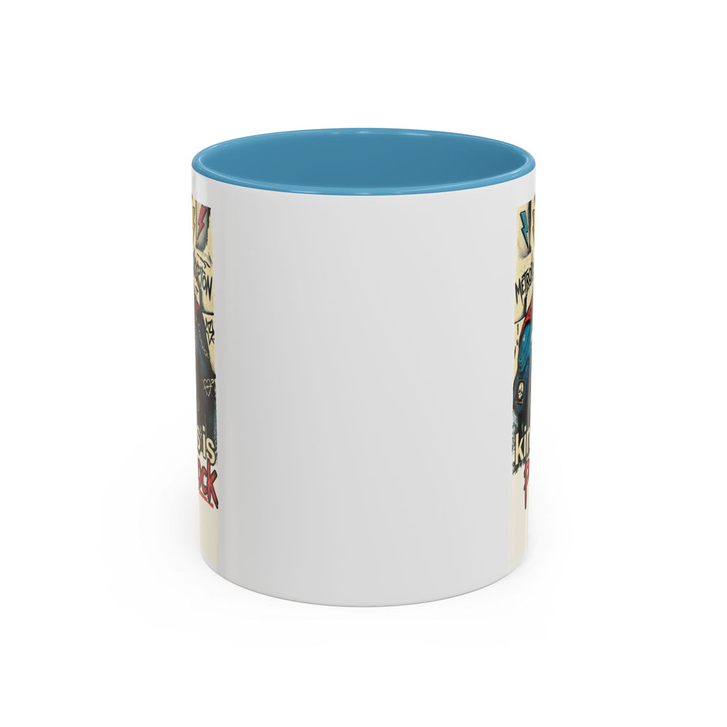 Kindness Is Punk Rock Superman Accent Coffee Mug — Retro Superhero Graphic (11oz/15oz)