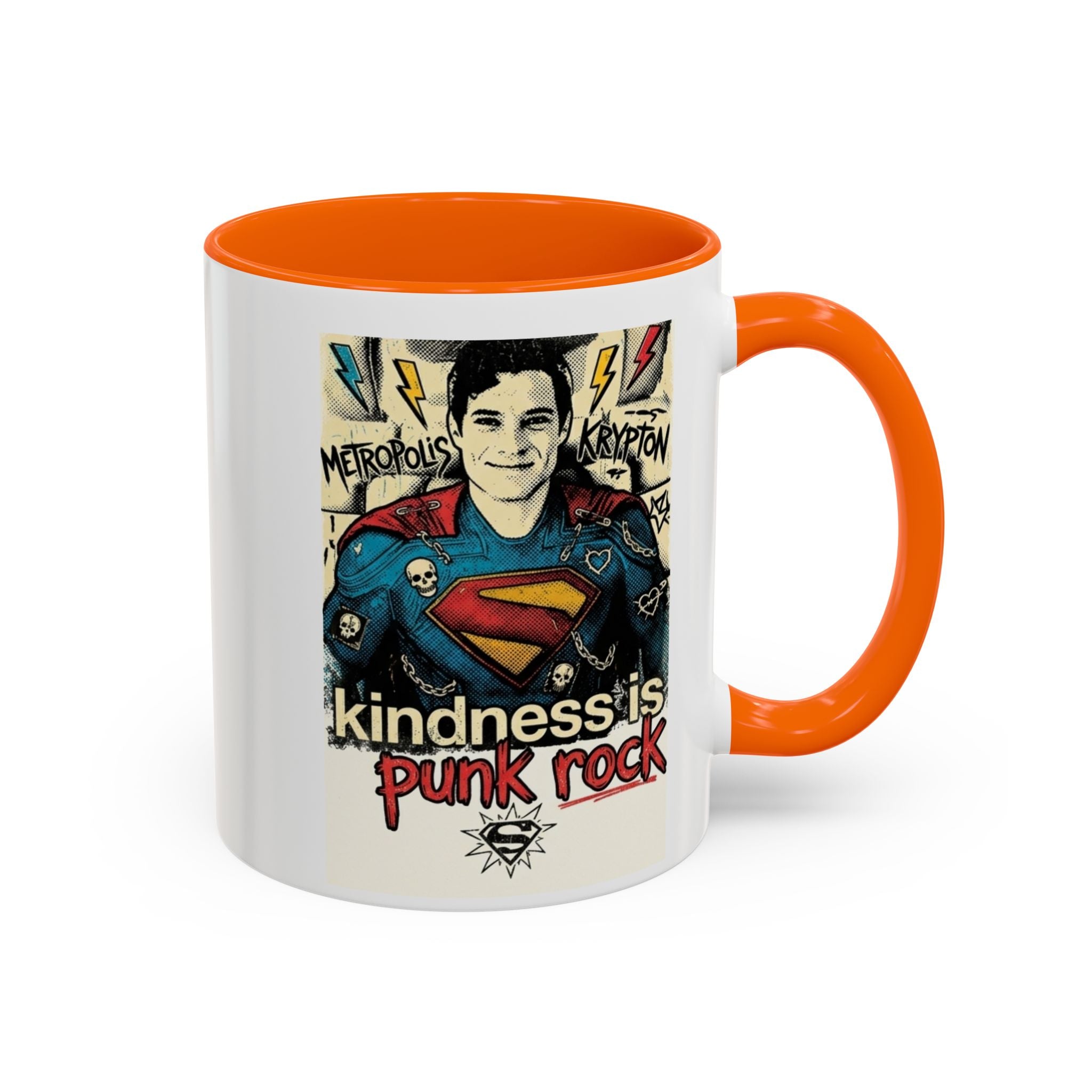 Copy of Kindness Is Punk Rock Superman Accent Coffee Mug — Retro Superhero Graphic (11oz/15oz)