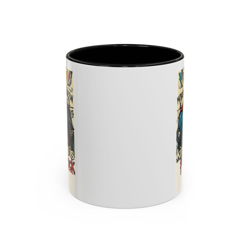 Kindness Is Punk Rock Superman Accent Coffee Mug — Retro Superhero Graphic (11oz/15oz)