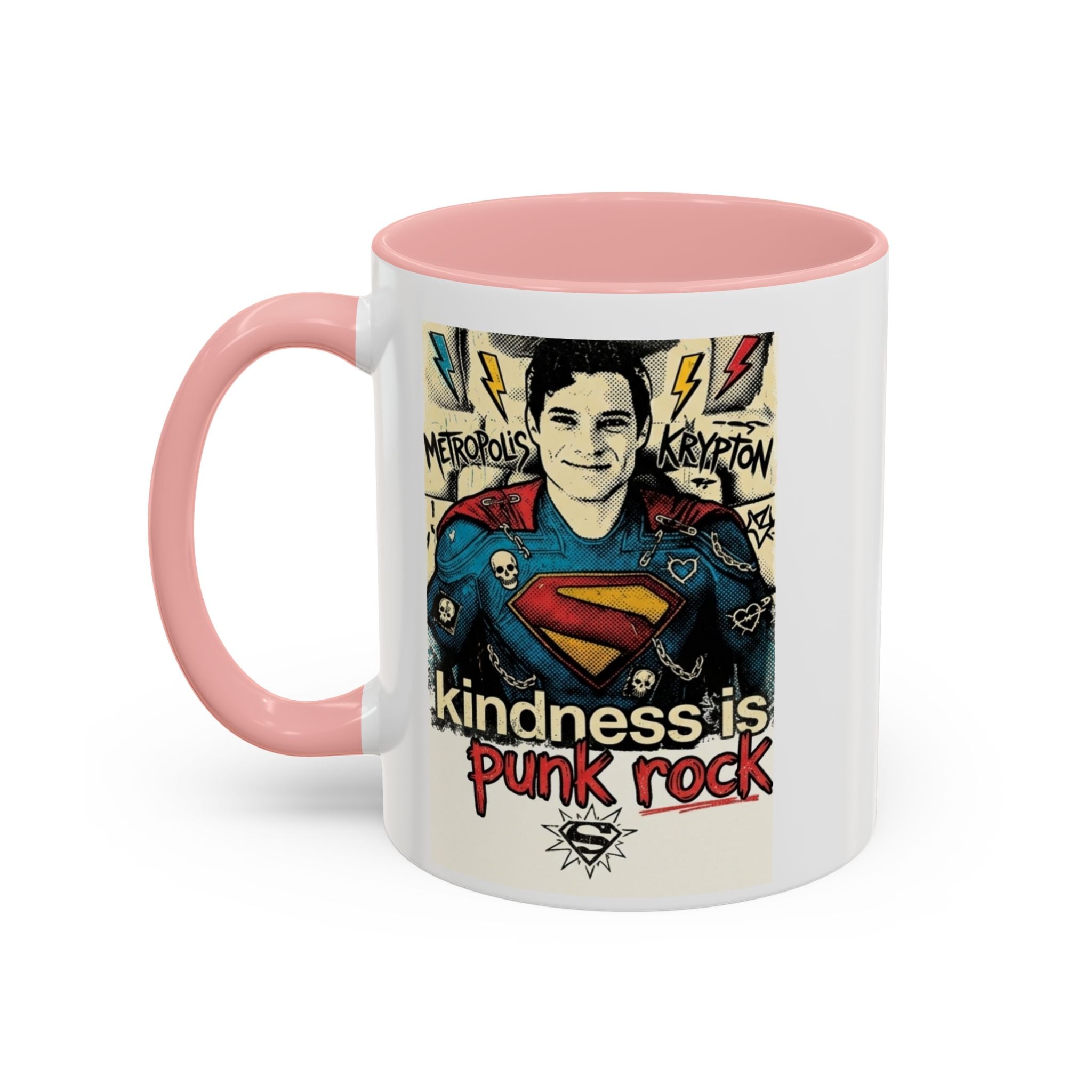 Copy of Kindness Is Punk Rock Superman Accent Coffee Mug — Retro Superhero Graphic (11oz/15oz)