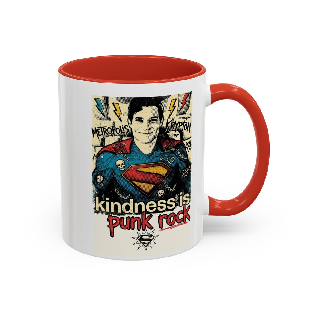 Copy of Kindness Is Punk Rock Superman Accent Coffee Mug — Retro Superhero Graphic (11oz/15oz)