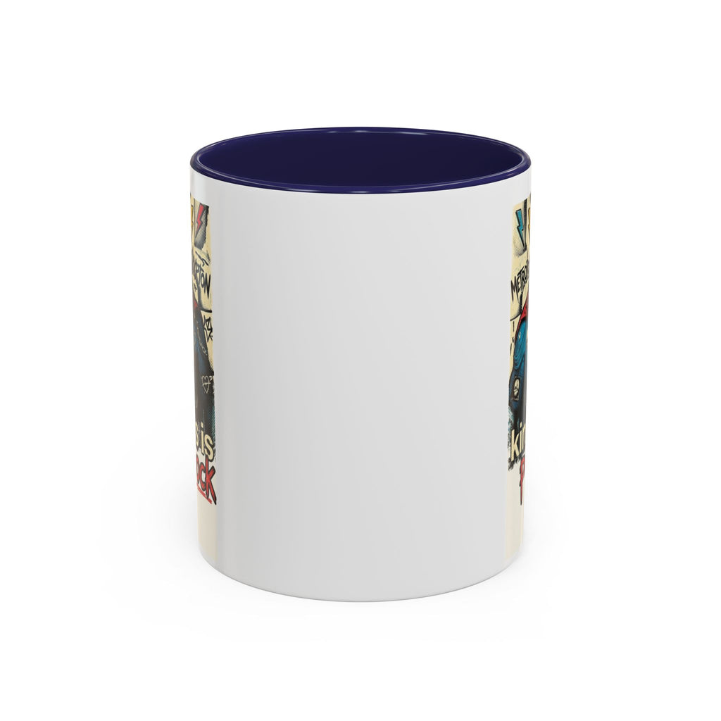 Kindness Is Punk Rock Superman Accent Coffee Mug — Retro Superhero Graphic (11oz/15oz)