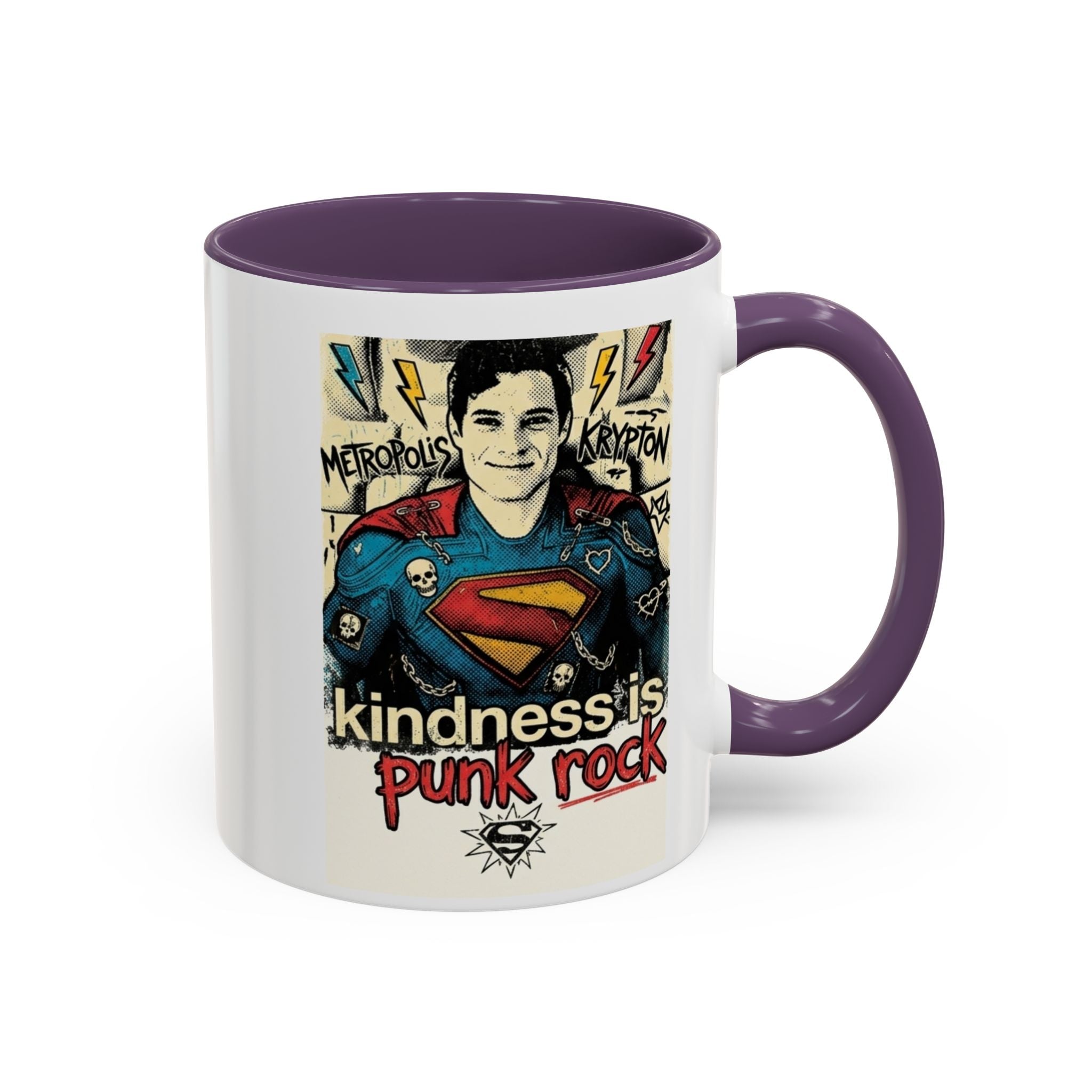 Copy of Kindness Is Punk Rock Superman Accent Coffee Mug — Retro Superhero Graphic (11oz/15oz)
