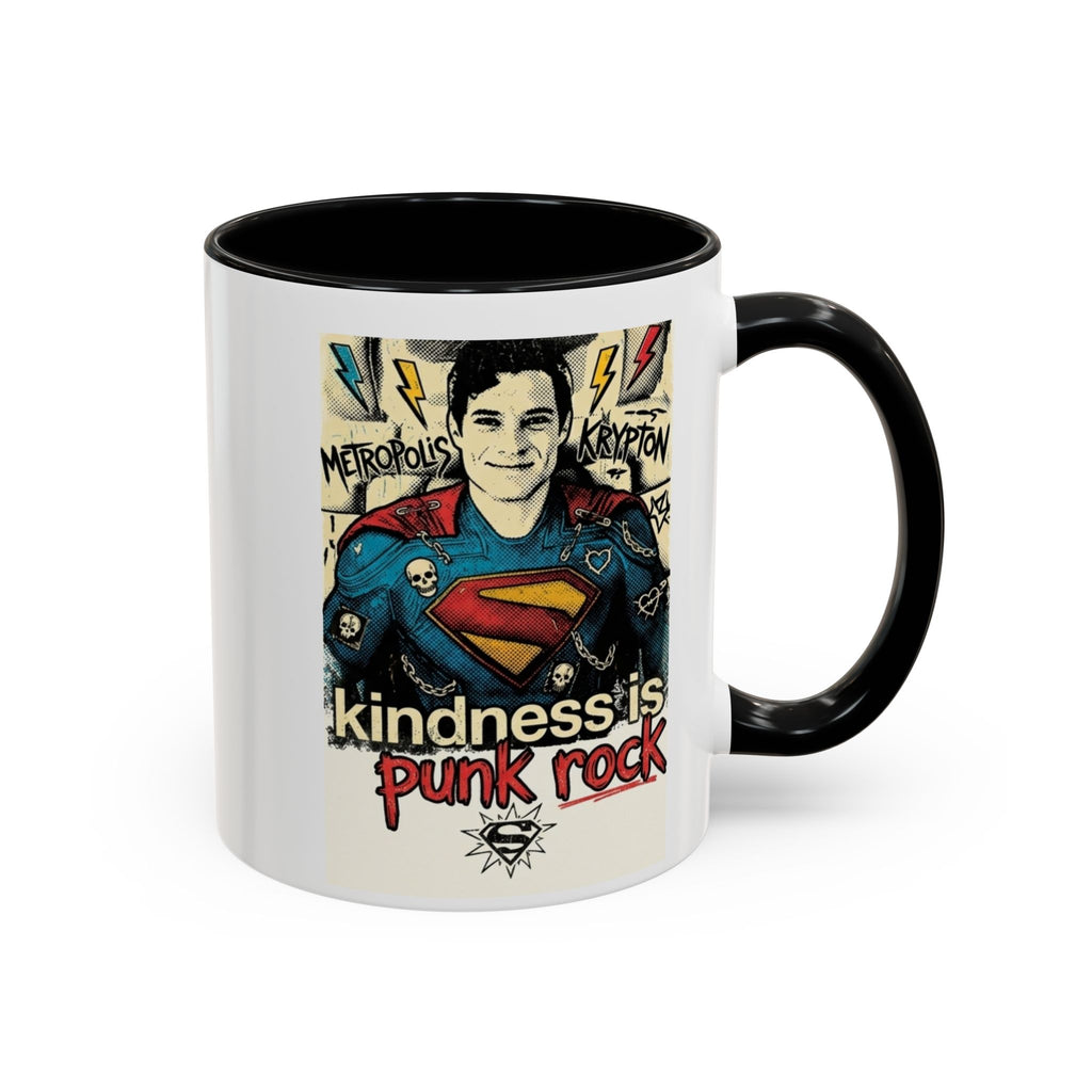 Copy of Kindness Is Punk Rock Superman Accent Coffee Mug — Retro Superhero Graphic (11oz/15oz)