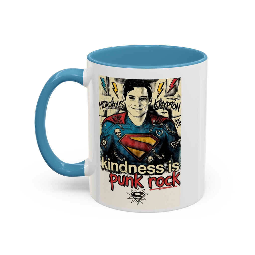Copy of Kindness Is Punk Rock Superman Accent Coffee Mug — Retro Superhero Graphic (11oz/15oz)
