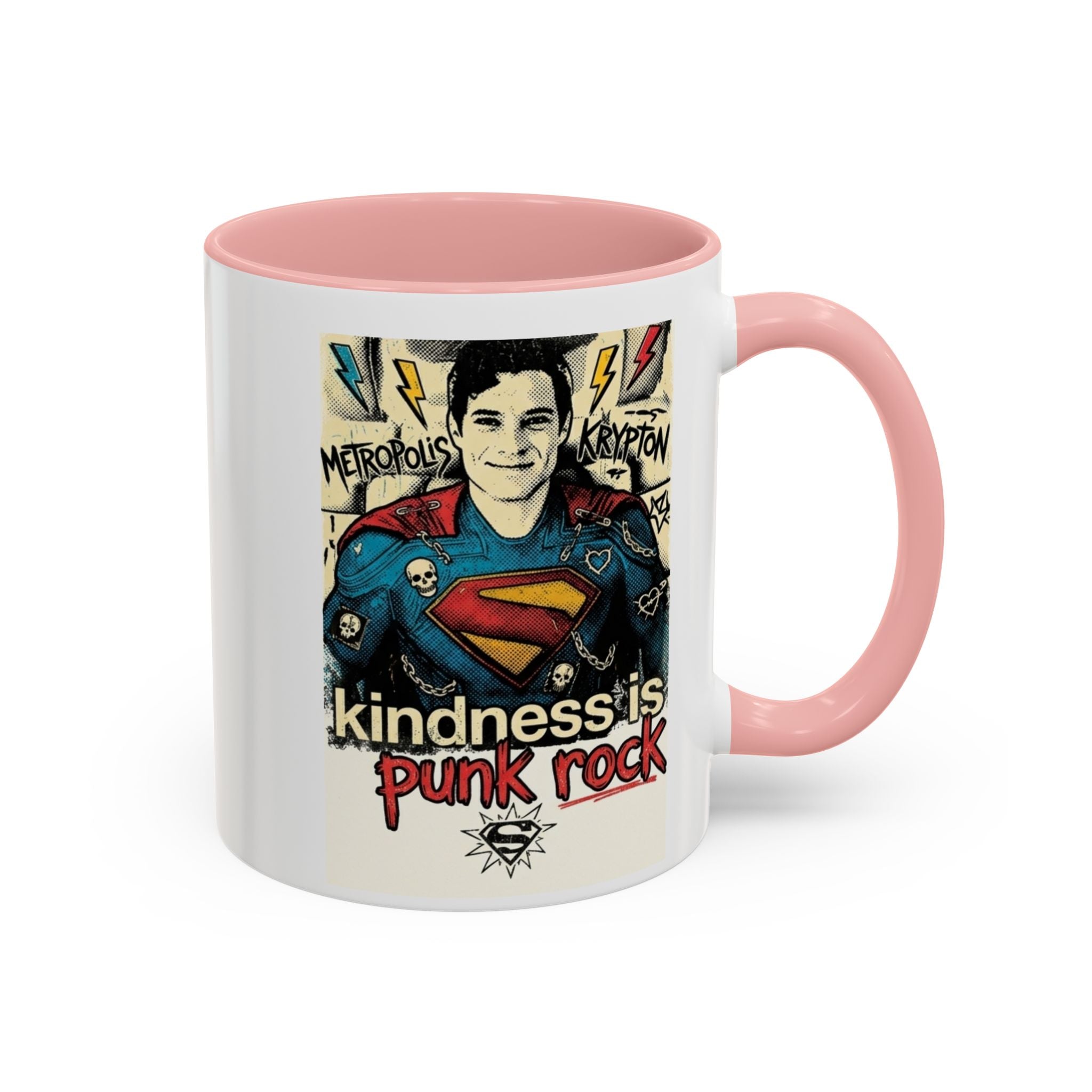 Copy of Kindness Is Punk Rock Superman Accent Coffee Mug — Retro Superhero Graphic (11oz/15oz)
