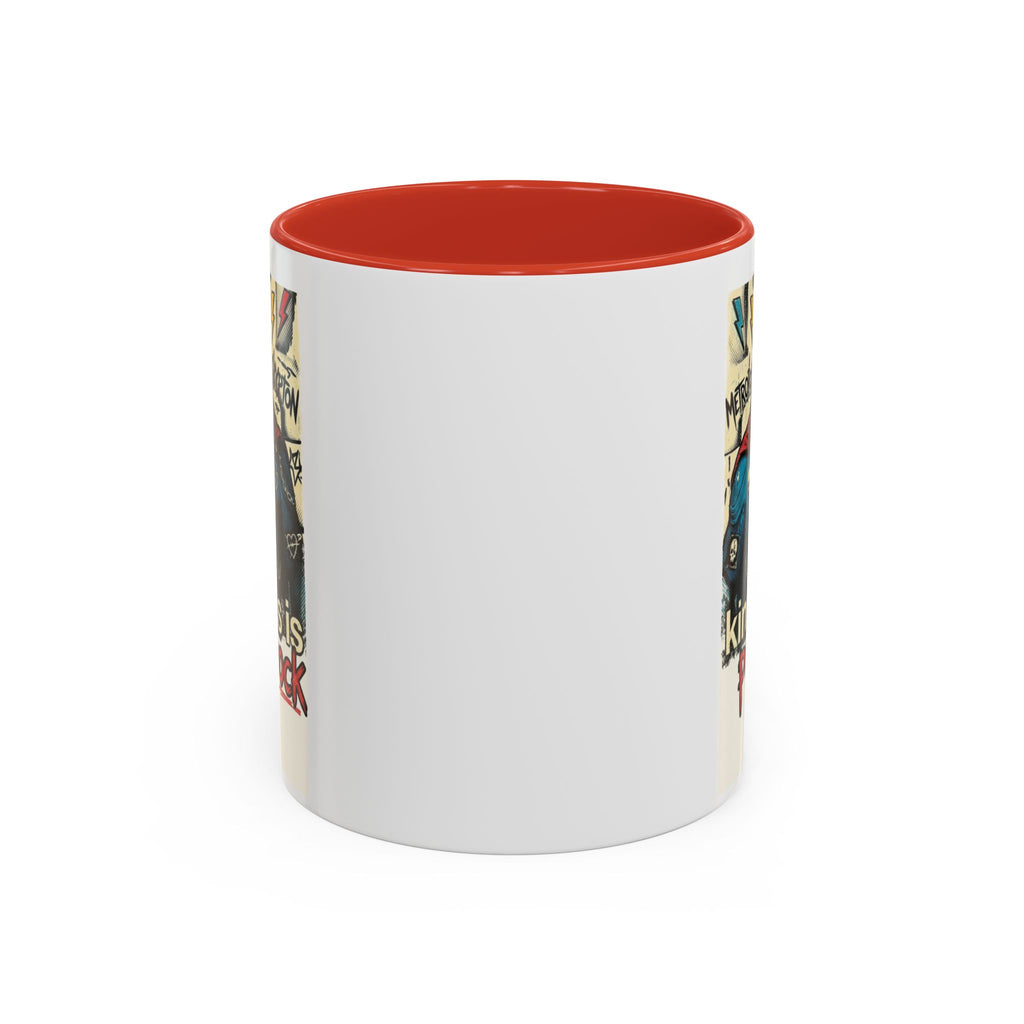 Kindness Is Punk Rock Superman Accent Coffee Mug — Retro Superhero Graphic (11oz/15oz)